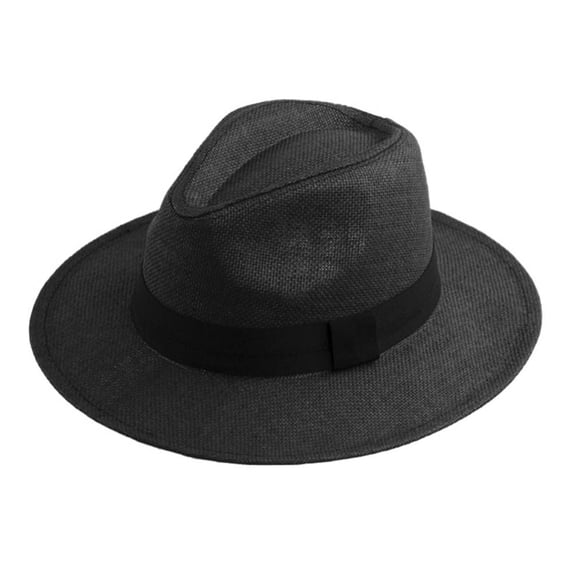 Panama Sun Hat,Wide Brim Beach Cap,Uv Protection Headwear,Unisex Classic Panama Sun Hat Breathable Encrypted Straw Material Wide Brim Foldable Sunshade Cap for Summer Beach Outdoor Travel,Black