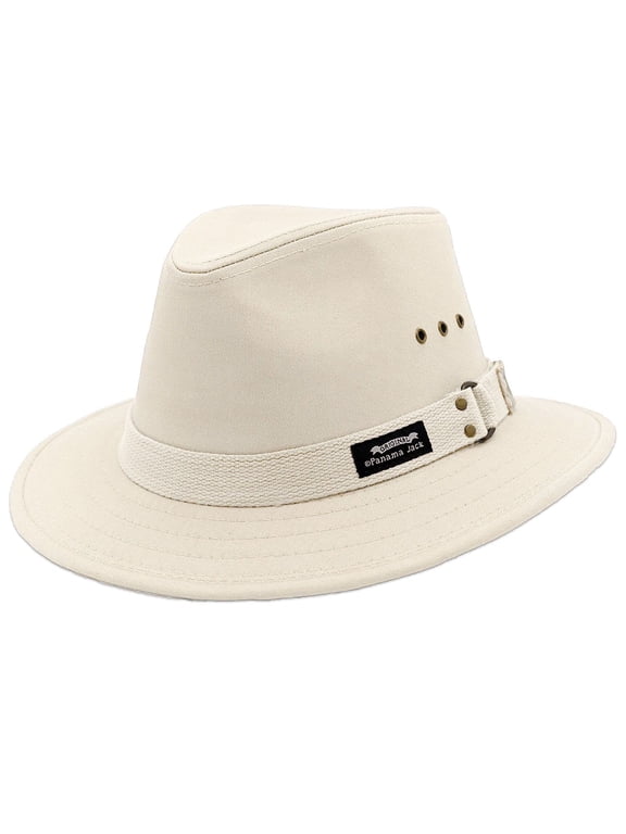Safari Sun Hat with Black Buckled Band, Canvas Hats for Men and Women, Large, Natural