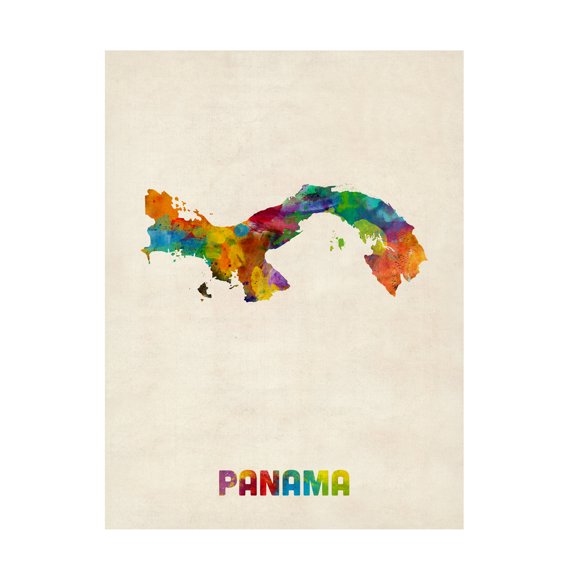 Trademark Fine Art Michael Tompsett Panama Watercolor Map Canvas Wall Art - 35x47