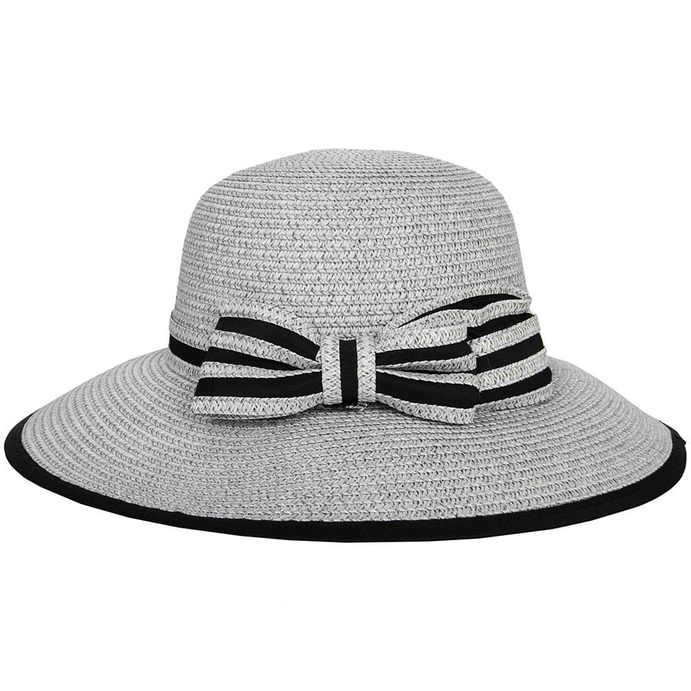 Panama Woven Straw Hat with Two Tone Bow and Straight Brim