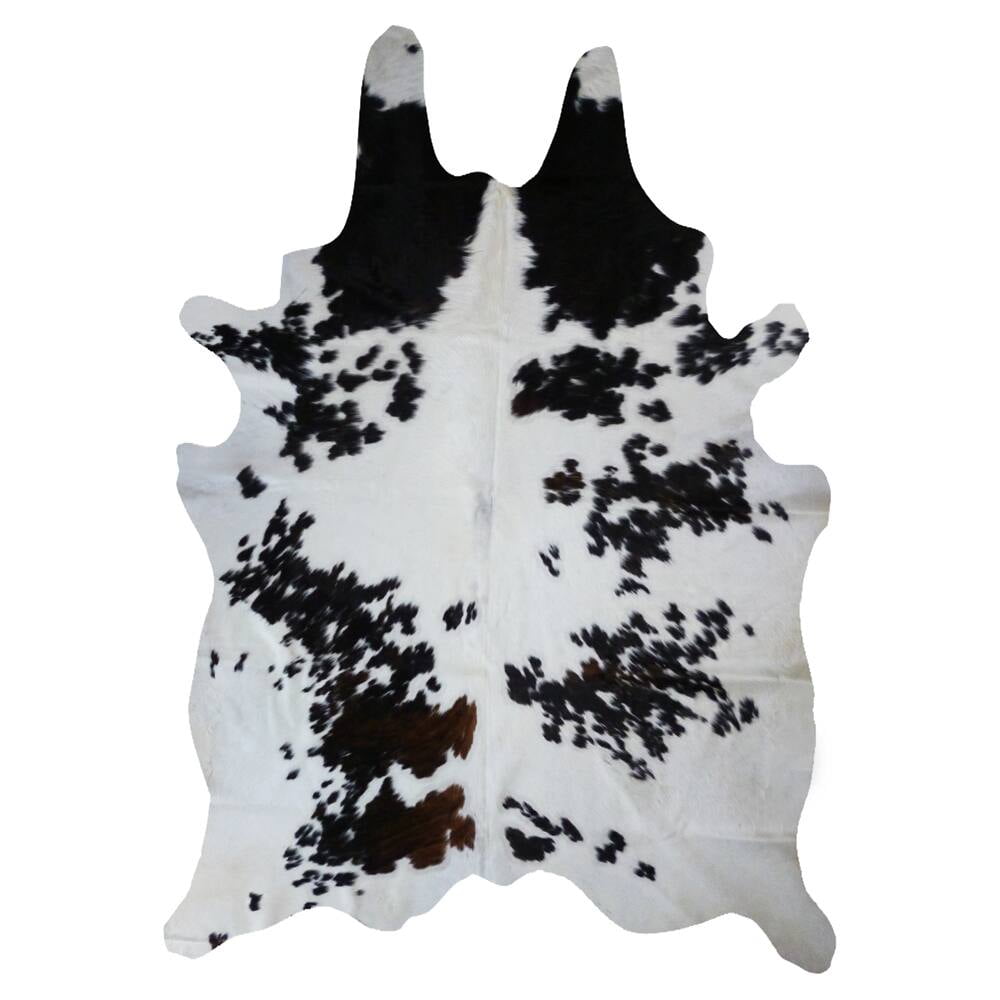 Handmade Black and White Cowhide Rug with Stain-Resistant Finish