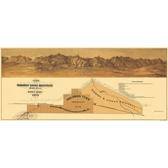 Historic Panoramic View - Panamint Range Mountains California - Britton 1875 - Vintage Wall Art