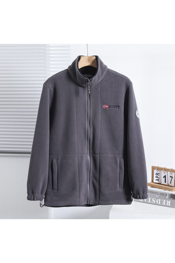 Unisex Soft Fleece Jacket, Stand Collar with Full Zip Closure, Equipped with Functional Pockets & Elastic Cuffs, Perfect for Casual Daily and Outdoor Warm Wear