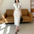 thumbnail image 1 of Panan Women's V Neck Ribbed Knit Midi Dress Short Sleeve Button Elegant Bodycon Sweater Dresses, 1 of 10