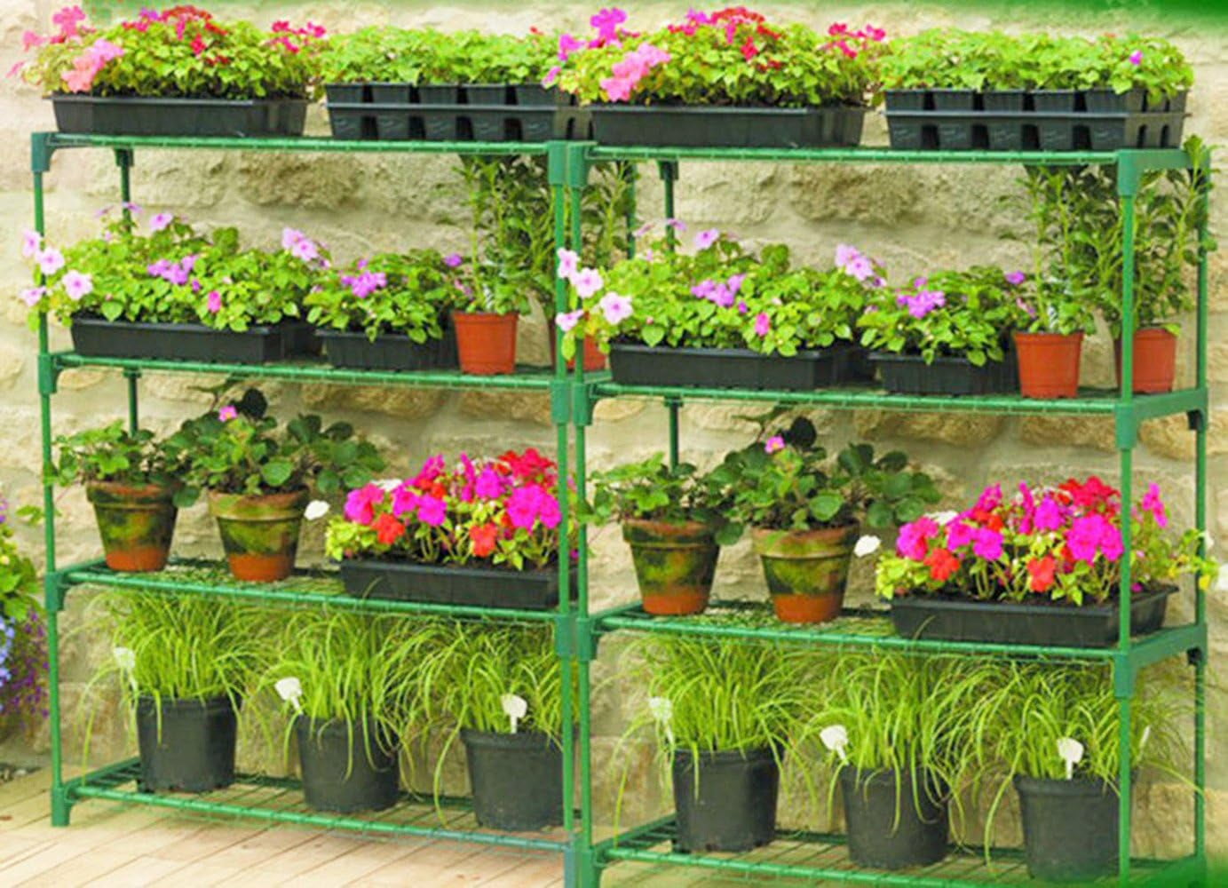 Stagging Rack Walmart Panana 4 Tier Garden Greenhouse Steel Staging Shelving Plant Stand ...