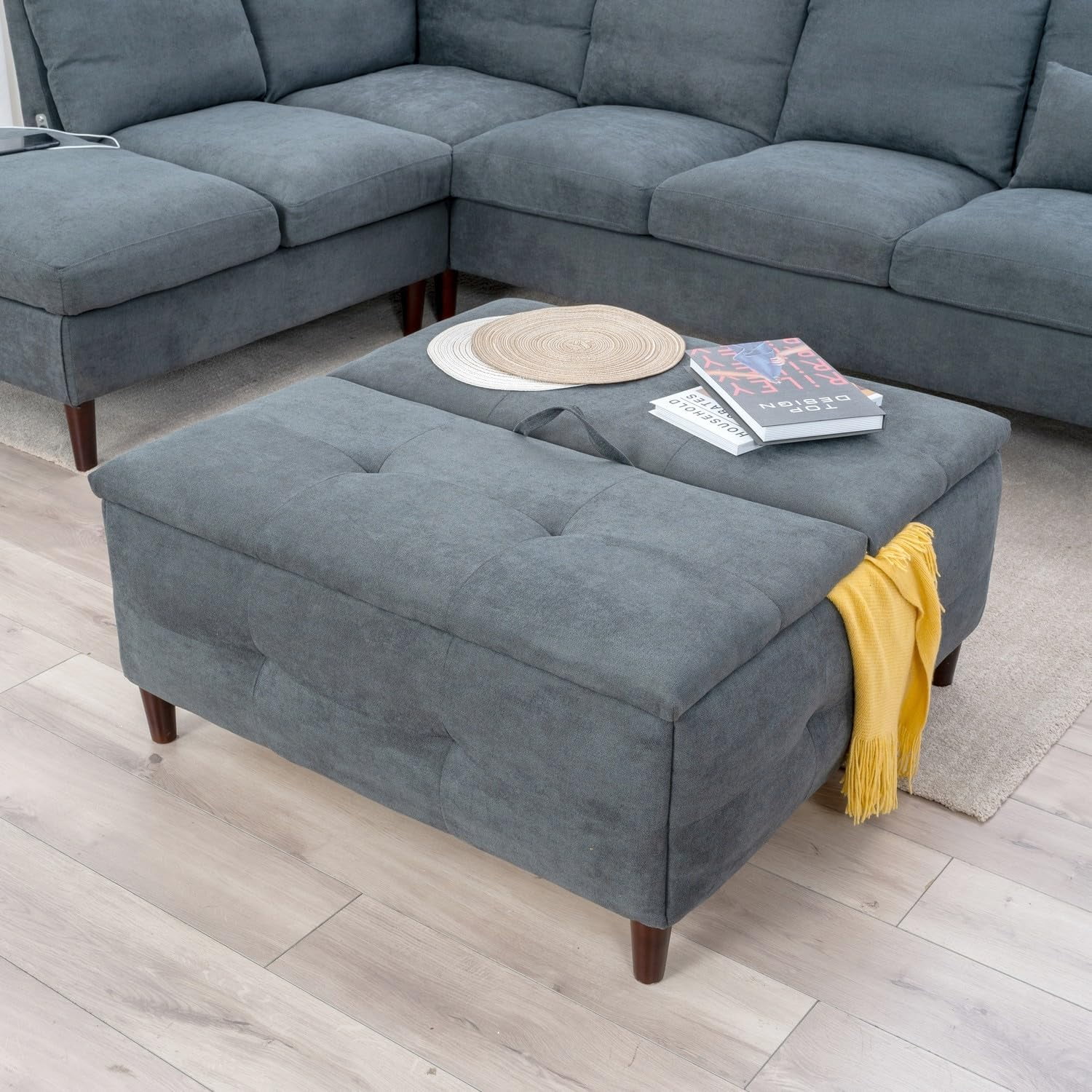 Panana Large Storage Ottoman Coffee Table with Lift Top, Square Ottoman ...