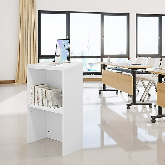 Panana Podium Stand- Portable Podium Stand Hostess Stand Desk with Adjustable Shelf for Churches, Lectern Classrooms, Office (White)