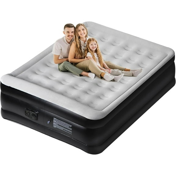 Panana Queen Air Mattress with Built-in Pump, 18.5" Raised Comfort Blow up Inflatable Bed with Flocked Top Airbed Air Bed with Storage Bag for Home Camping Guests
