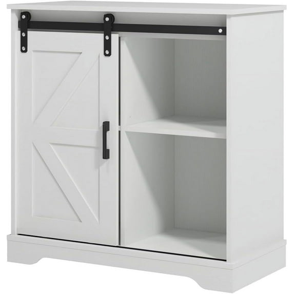 Panana Sliding Barn Door Buffet Sideboard Storage Cabinet Coffee Bar Kitchen Farmhouse Style (White)