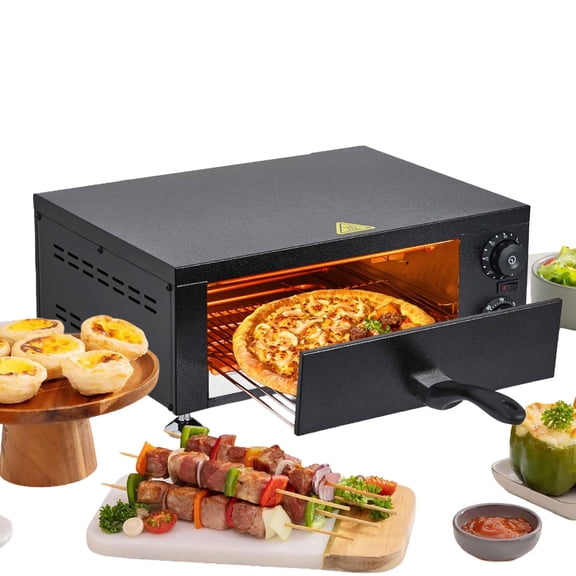 Panapinka 12 Inch Electric Countertop Pizza Oven, 1100W Stainless Steel Commercial Pizza Maker with Viewing Window & Timer, Fast Baking for Restaurant, Home, Kitchen, Catering