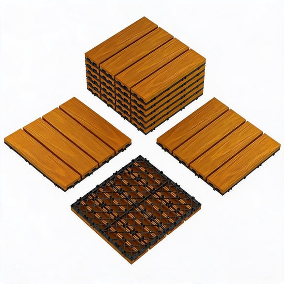 Panapinka 12x12 Interlocking Composite Deck Tiles, Waterproof WPC Outdoor Flooring with Non-Slip Surface, Weather Resistant Wood-Look Patio Tiles, Easy Installation for Balcony, Garden, Poolside