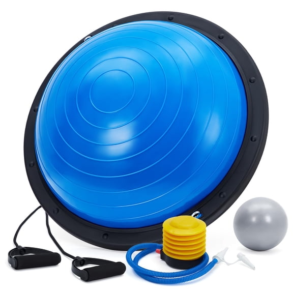 Panapinka 23" Half Yoga Ball, 1600 lbs Capacity Balance Trainer with Non-Slip Base, Star Pattern Blue PVC, Resistance Bands & Pump for Core Strength, Stability, Home Gym Workouts
