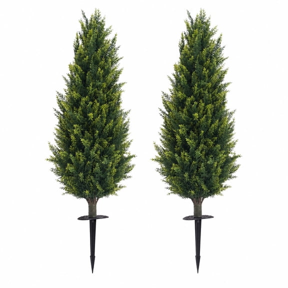 Panapinka 3.3 ft Artificial Cedar Trees Set with Ground Spike, 2PCS Outdoor Fake Topiary Faux Pine Shrubs Plants, UV Resistant Artificial Cypress Greenery for Front Porch Garden