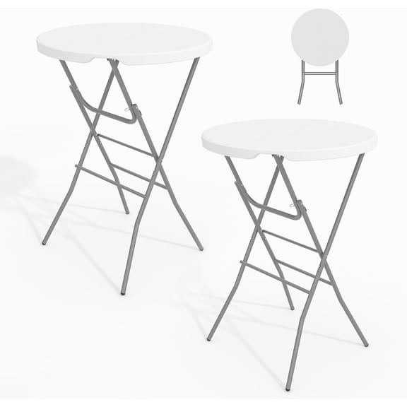 Panapinka 32" Folding Cocktail Table, HDPE Round High Top Table with Metal Frame & Locking Legs, Folding Bar Table for Patio Backyard Indoor & Outdoor Events, 2pcs