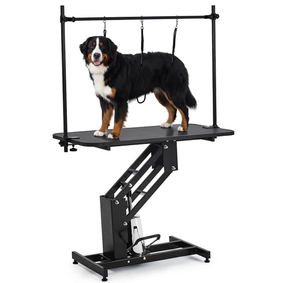 Panapinka 43.3" Hydraulic Dog Grooming Table for Pet, Heavy Duty Structural Hydraulic Max Load 350Lbs Professional Pet Grooming Table with Adjustable Overhead Arm & Noose Height Range 22''-39''