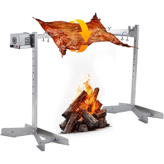 Panapinka 46in Stainless Steel Electric Rotisserie Grill, 132LB Capacity for Whole Pig & Lamb, Charcoal Spit Roaster with 50W Motor, Outdoor Camping BBQ