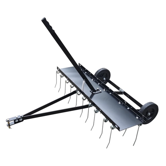 Panapinka 48 inch Lawn Dethatcher, 24 Spring Steel Tines,Lawn Dethatcher Rake for ATV Mower, Tow Behind Lawn Rake with Lift Handle for Garden Farm Grass