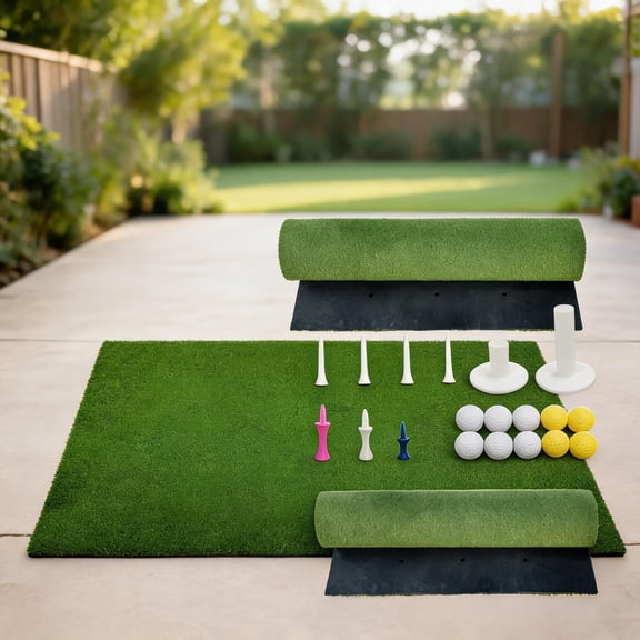 Panapinka 5x4 FT Premium Golf Hitting Mat, 31mm High Elastic Artificial Turf with EVA Base, Portable Golf Mat for Chipping, Driving, Garage, Simulator, Indoor/Outdoor Training