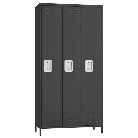 Panapinka 71" Industrial Metal Locker with 3 Doors, Adjustable Shelves & Hooks, Steel Storage Cabinet for Employee Organization in Gym, Office, School, Home, Warehouse