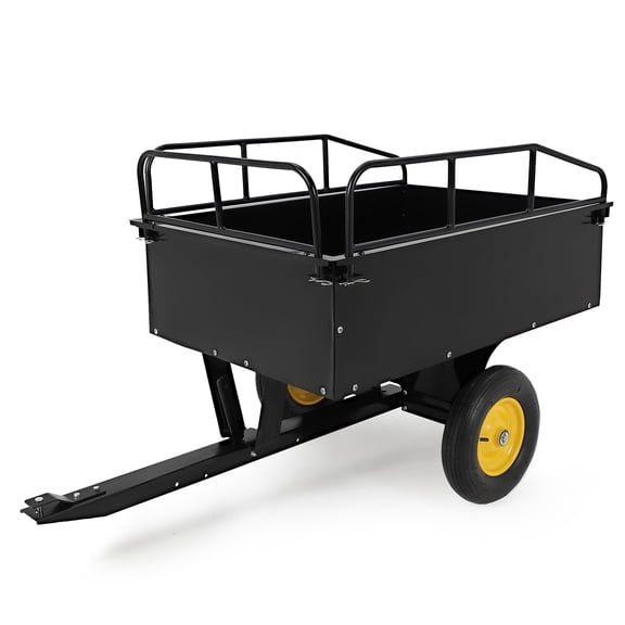 Panapinka ATV Trailer Dump Cart Pull Behind, 750 LB Capacity, 15 Cu.Ft, Heavy Duty Steel Utility Trailer for Lawn Tractor with Raised Side Rails, Lawn Carts Tow Behind for Garden Yard