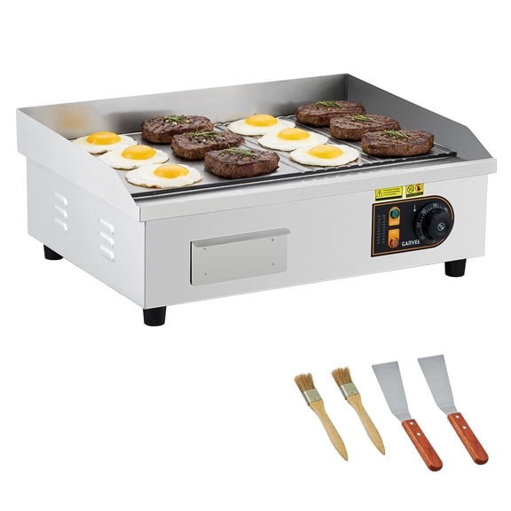 Panapinka Commercial Half-Flat Top Electric Griddle, 22 Inch Stainless Steel Grill with Non-Stick Surface, 1700W High Power, Temperature Control 122-572F, for Home or Restaurant
