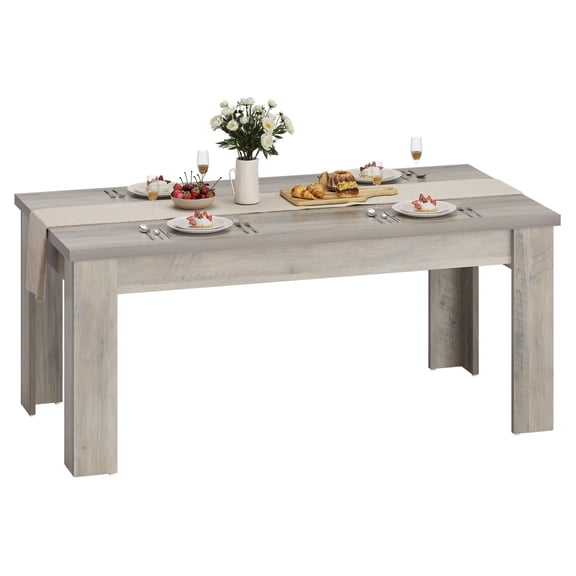 Panapinka Dining Table for 6-8, 71" Rectangular Farmhouse Kitchen Table, Wooden Dining Room Table with Reinforced Support Base & Triangle Legs, Sturdy for Apartments & Small Spaces