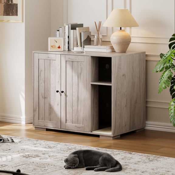 Panapinka Dog-Proof Large Cat Litter Box Enclosure with Scratch Pad, Large Automatic Litter Box Furniture for Placing Self-Cleaning Litter Box,Litter Cabinet with Outlet,Space for Cat Stuffs