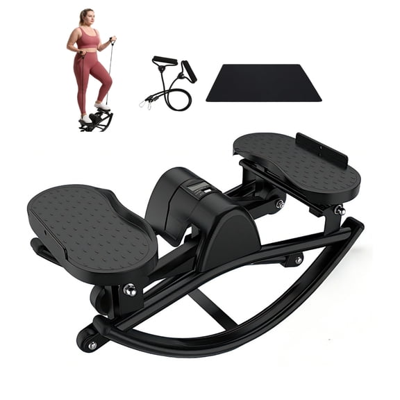 Panapinka Dual-Motion Mini Stair Stepper with Resistance Bands, 350 LB Heavy Duty Rock Stepper with LCD Monitor and Non-Slip Mat for Low Impact Full Body Home Workout