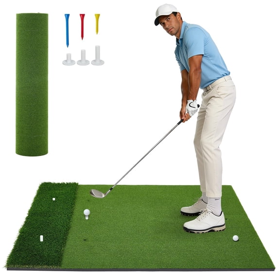 Panapinka Dual Turf Golf Mat 5x4 ft, Thickened Golf Hitting Mat with Rough Artificial Grass, for Backyard Garage Indoor & Outdoor Swing, Chipping Practice, Ideal Gift for Golfers Men Dad