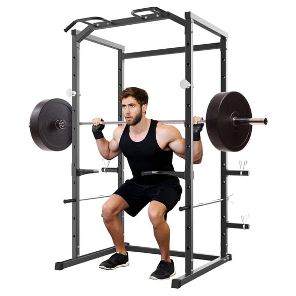 Panapinka Heavy Duty Power Cage, 1100 LB Capacity Squat Rack with Pull-Up Bar, Dip Bars, Safety Spotters, J-Hooks and Plate Storage for Home Gym Strength Training