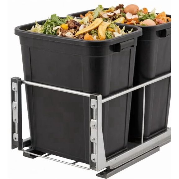 Panapinka Heavy Duty Pull Out Trash Can, 304 Stainless Steel Bins, Soft Close Slides, Under Sink Cabinet Organizer
