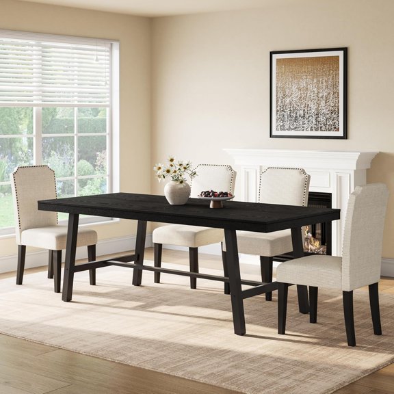 Panapinka Industrial Dining Table for 6-8, Large Rectangular Wooden Top with Heavy Duty Steel Frame, Waterproof & Space-Saving Design for Kitchen, Dining Room, Office