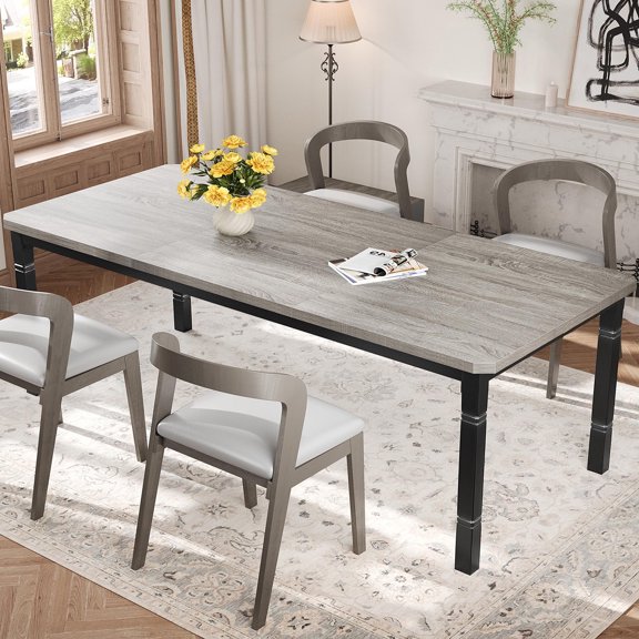 Panapinka Industrial Dining Table, Long Kitchen Table with Chamfer Corner & Heavy Duty Metal Legs for Dining Room, Kitchen, Living Room, Easy Assembly(Without Chair)