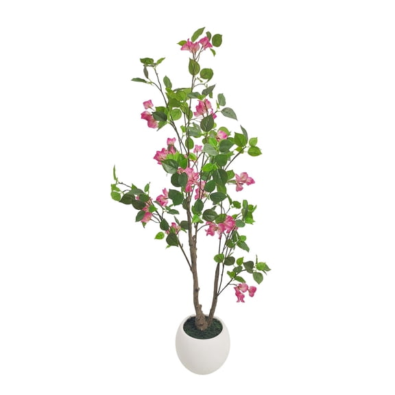 Panapinka Lifelike Artificial Bougainvillea Tree with White Pot, Multi-Stem Decorative Silk Plant, Realistic Maintenance-Free Faux Flower for Living Room, Office, Patio, Detachable