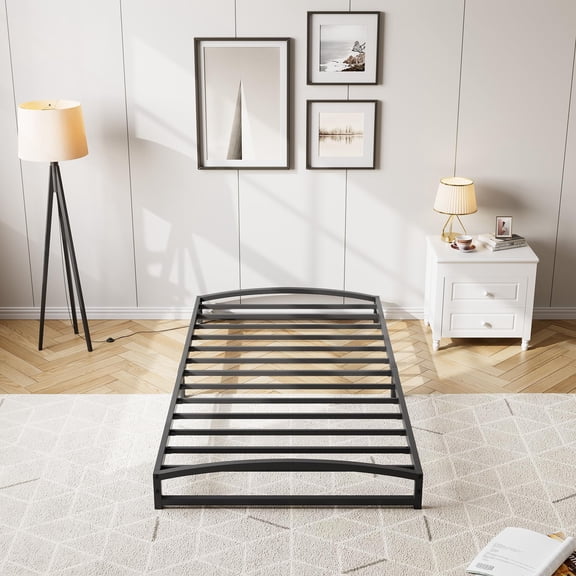 Panapinka Low Profile Platform Bed Frame Twin Size, 6 Inch Metal Bed Frame with Arched Design, Heavy Duty Mattress Foundation, Noise Free, No Box Spring Needed