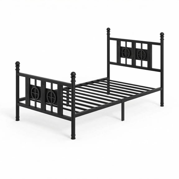 Panapinka Metal Bed Frame, Modern Iron Platform Bed Frame with Headboard and Footboard, Sturdy Metal Slats Support Under Bed Storage, Noise Free, No Box Spring Needed, Easy Assembly
