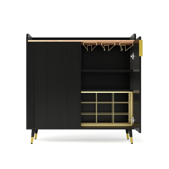Panapinka Modern Liquor Cabinet with Wine Rack and Buffet Sideboard, Fluted Glass Doors and Storage Drawers for Kitchen, Dining Room, Living Room, Coffee Bar