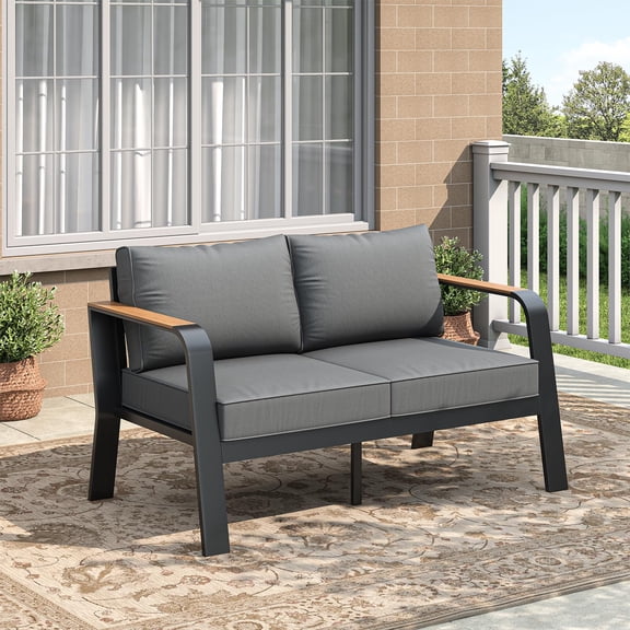 Panapinka Outdoor Loveseat Aluminum Patio Furniture Sofa All-Weather Metal Outdoor Couch with Cushions Modern Outdoor 2 Seats Sofa for Garden, Balcony, Deck, Backyard