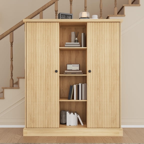 Panapinka Tall Shoe Cabinet with Doors, 6-Tier Narrow Wooden Organizer, Natural Oak