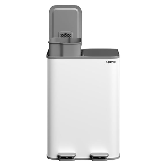 Panapinka Trash Can, 2 x 8 gal (2 x 30 L) Double Stainless Steel Garbage Can for Kitchen 2 Compartment Recycling Kitchen Step Trash Bin,Metal Trash and Recycle Bin Combo with Soft-Close Lid,Grayish