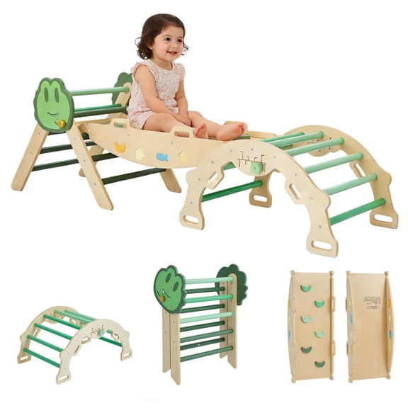 Panapinka Triangle Set, 7-in-1 Foldable Montessori Toddler Climbing Toys Indoor, Wooden Playground Jungle Gym for Kids, Pickler Climbing Set for Toddlers 18 Months-6 Years