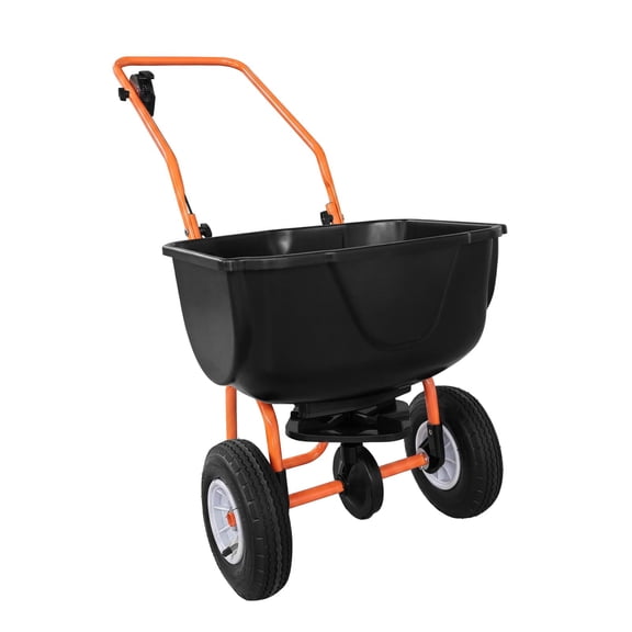Panapinka Walk Behind Spreader, 70LBS Capacity, Push Spreader with Adjustable Flow Control 010 ft Spreading Width, 8 in All Terrain Pneumatic Tires for Lawn Care Seed Spreading