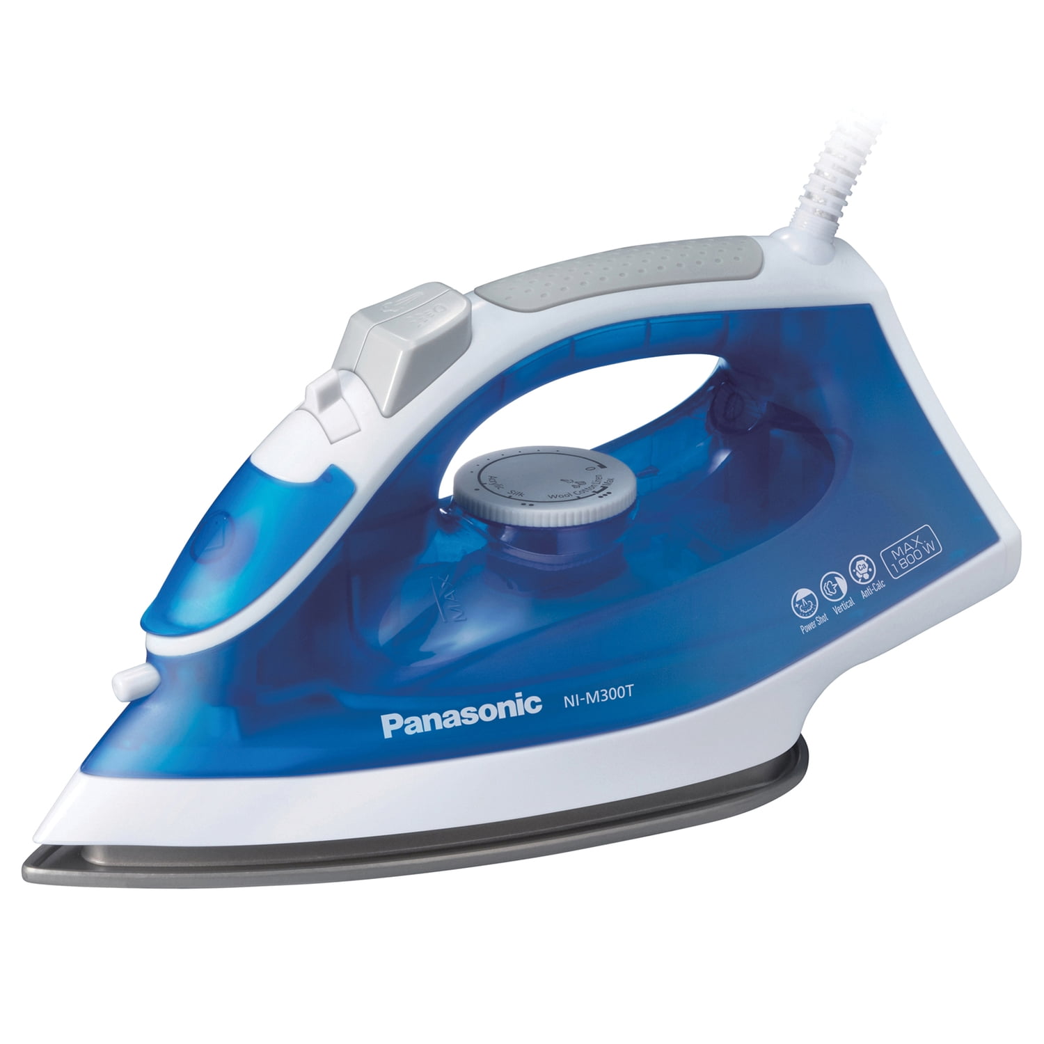Panasonic 1500W Advanced Titanium Coated Sole Plate, Vertical Steam/Dry Iron, Standard, Blue/White Panasonic 1500W Advanced Titanium Coated Sole Plate, Vertical Steam/Dry Iron, Standard, Blue/White
