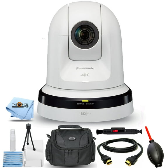 Panasonic 20x Zoom 4K PTZ Camera with 3G/HD/SD-SDI & HDMI Output and NDI (White) - Essential Bundle Includes: Gadget Bag, HDMI Cable, Blower. Microfiber Cloth and Cleaning Kit