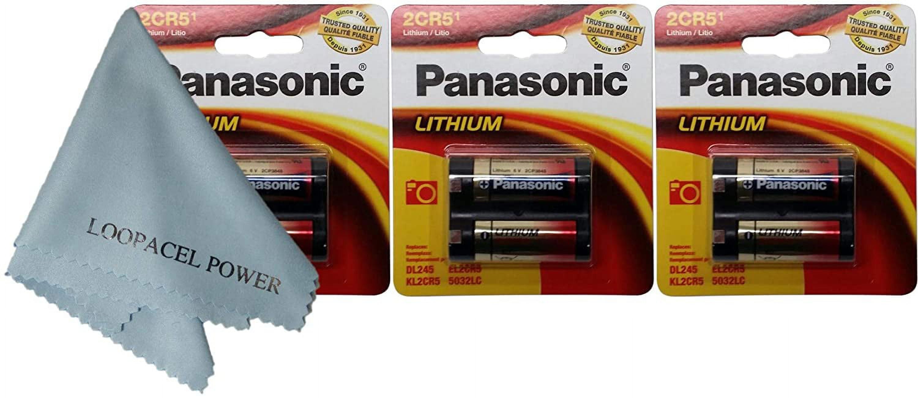 Panasonic 2CR5 6-Volt Photo Lithium Cylinder Batteries 2CR5M 3 Pack, with Cloth