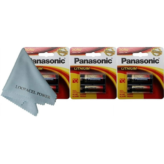 Panasonic 2CR5 6-Volt Photo Lithium Cylinder Batteries 2CR5M 3 Pack, with Cloth