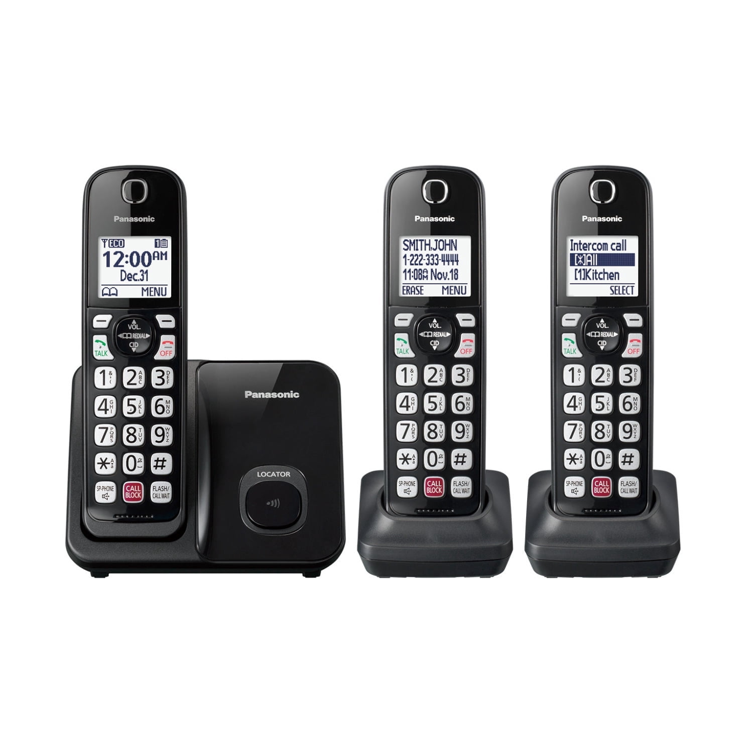 Panasonic 3x Handsets Dect 6.0 Expandable System Cordless Phone with Advanced Call Block, Bilingual Caller ID & Easy to Read Display (Black)