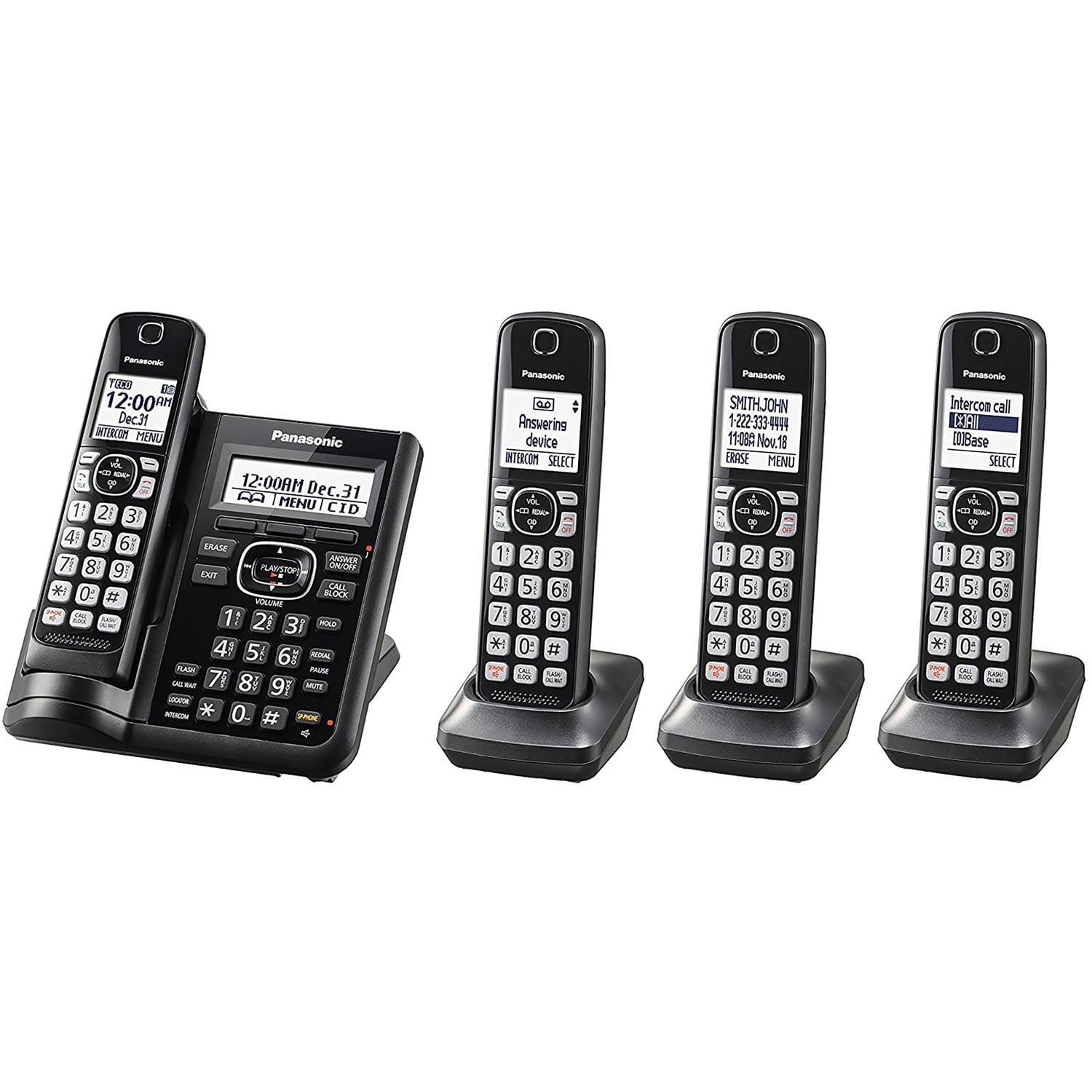 Panasonic 4 Handset Cordless Telephone System with Dual Keypad and Integrated Answering Machine