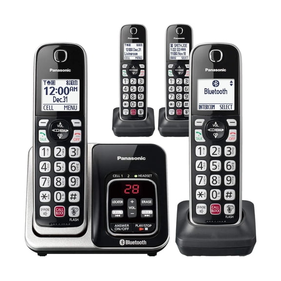 Panasonic Cordless Phone with Answering Machine, Link2Cell Bluetooth Home Phones, Voice Assistant and Advanced Call Blocking, Expandable System with 4 Handsets