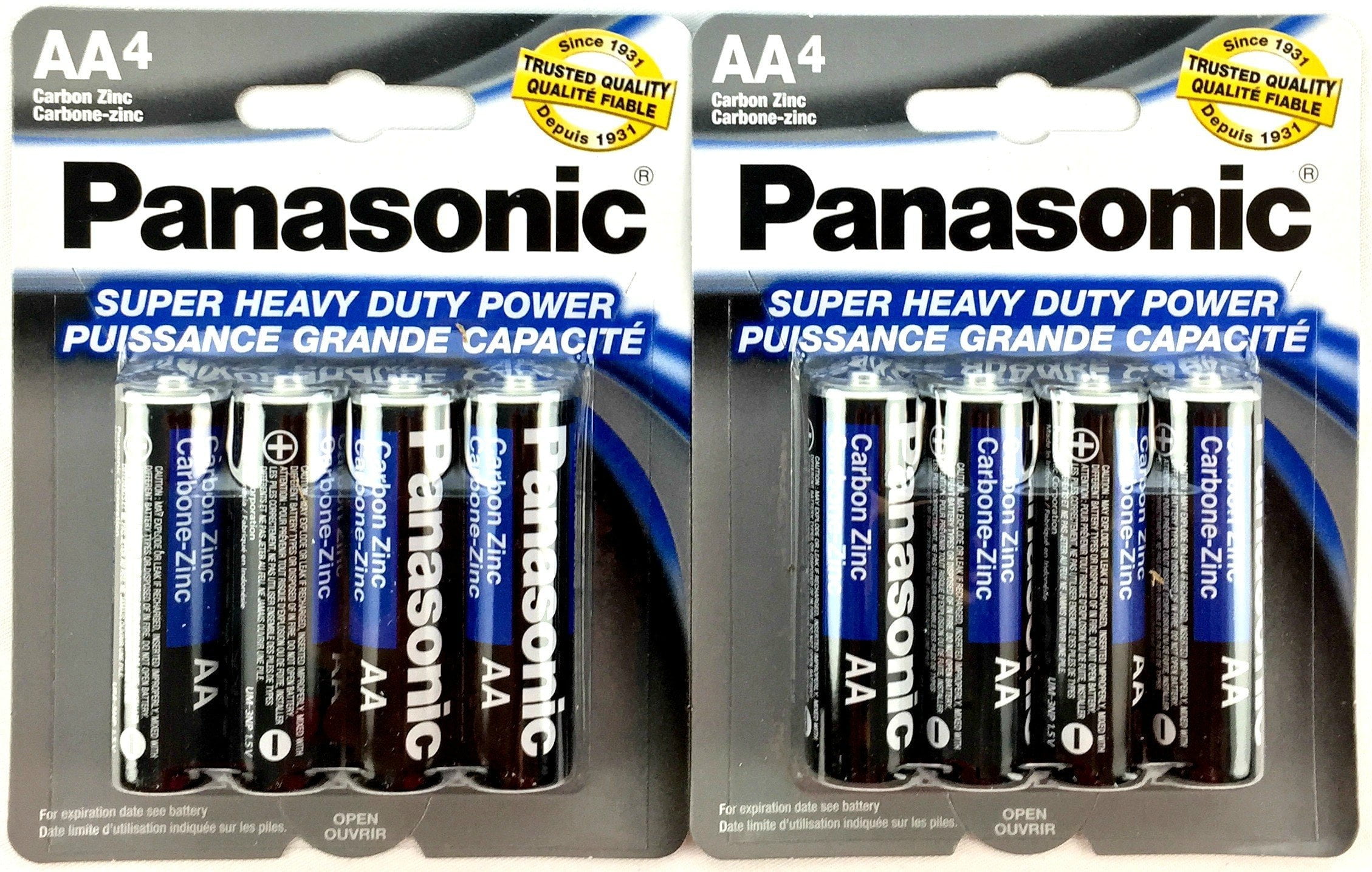 Panasonic 5741 8PC AA Batteries Super Heavy Duty Power Carbon Zinc Double A Battery 1.5V, Black (Pack of 8)